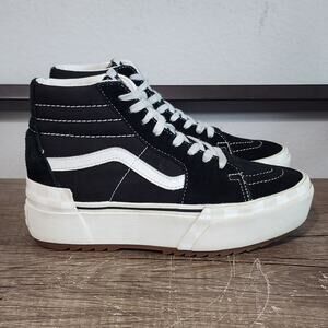 Vans Black and White Sk8-Hi Platform Sneakers